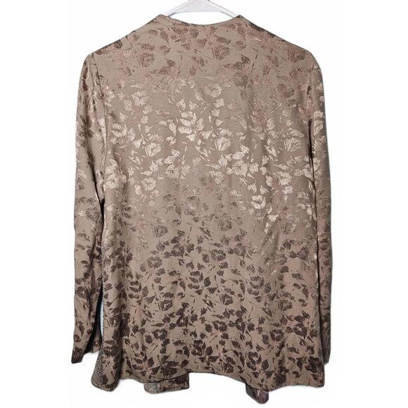 Vintage Taupe Jacquard Floral Blouse Jacket Funky Eclectic Art Teacher Chic Boho - Picture 2 of 9